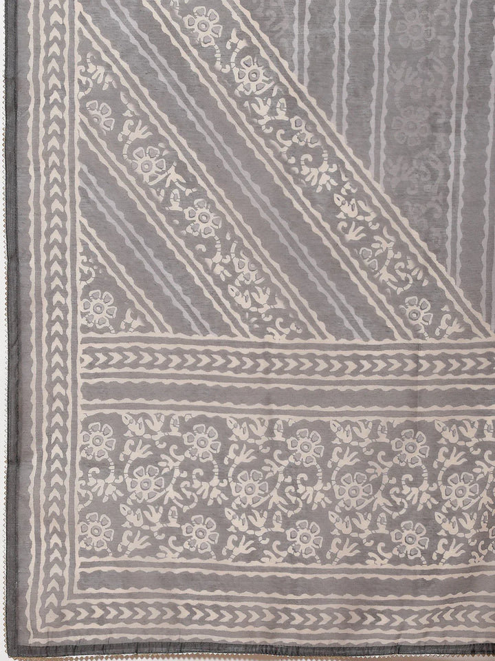 Printed Chanderi Unstitched Suit Piece With Dupatta