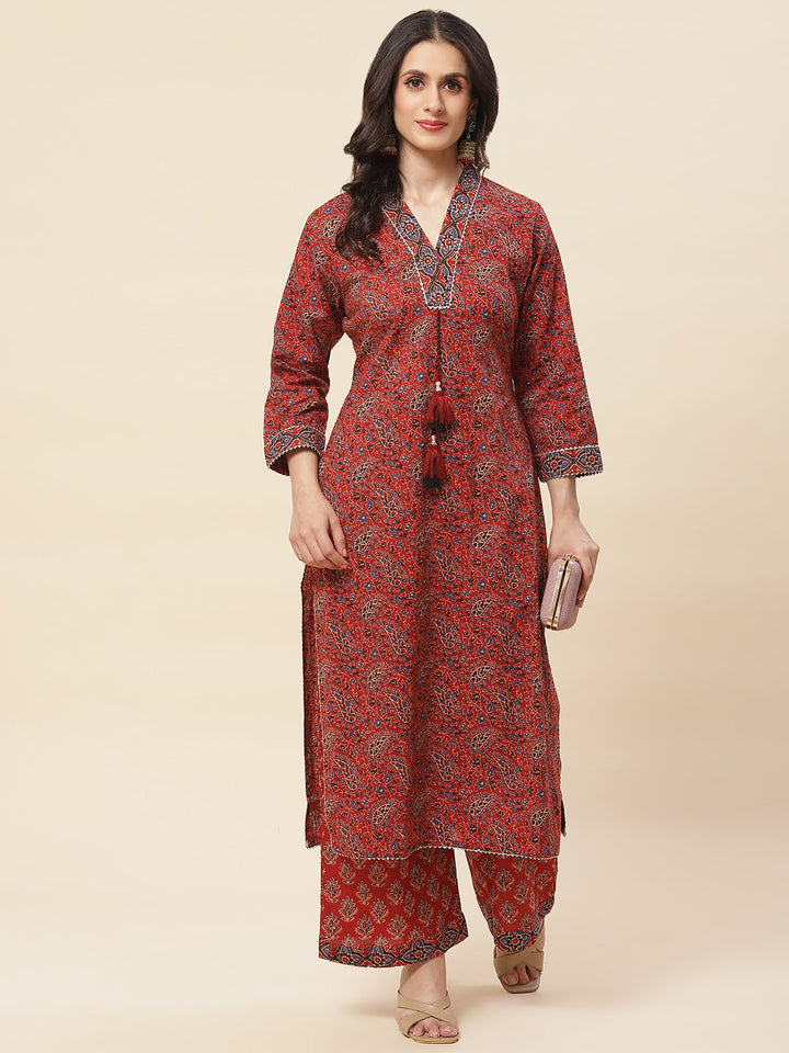 Paisley Printed Cotton Kurta With Pants