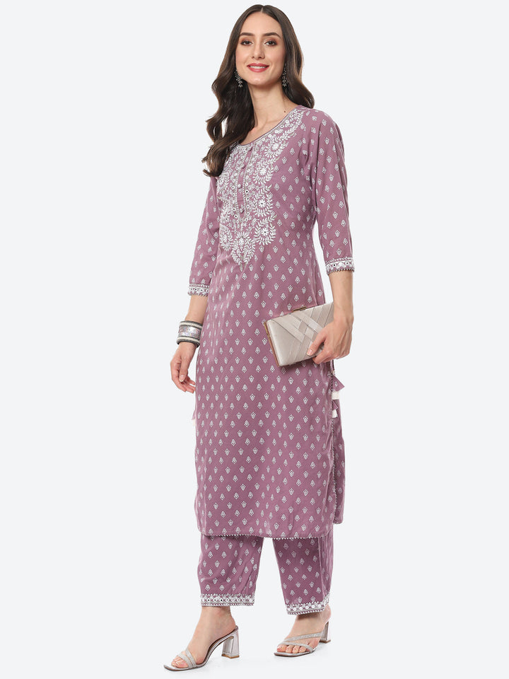 Resham Work Printed Cotton Kurta With Palazzo