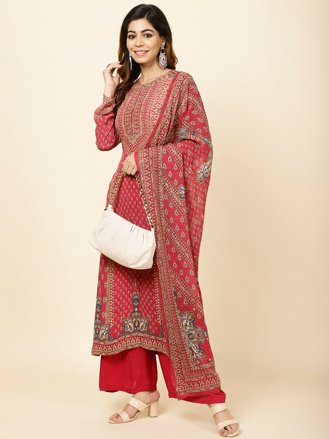 Digitally Printed Crepe Kurta With Palazzo &amp; Dupatta