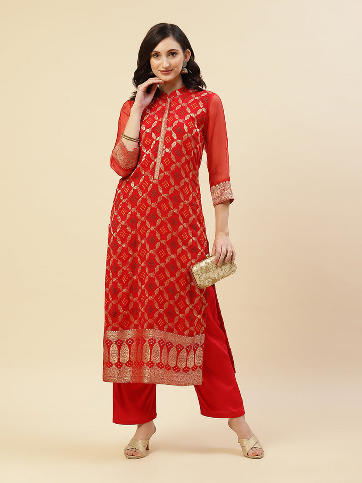 Embroidered Georgette Kurti With Pant