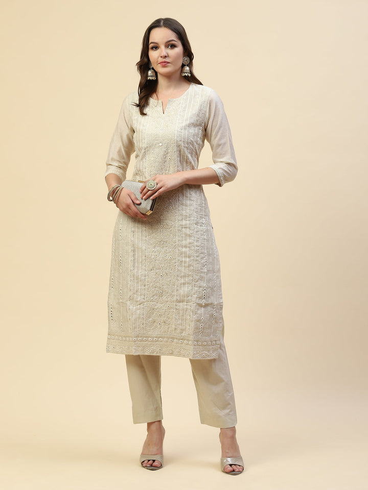 Embroidered Chanderi Kurta With Pants