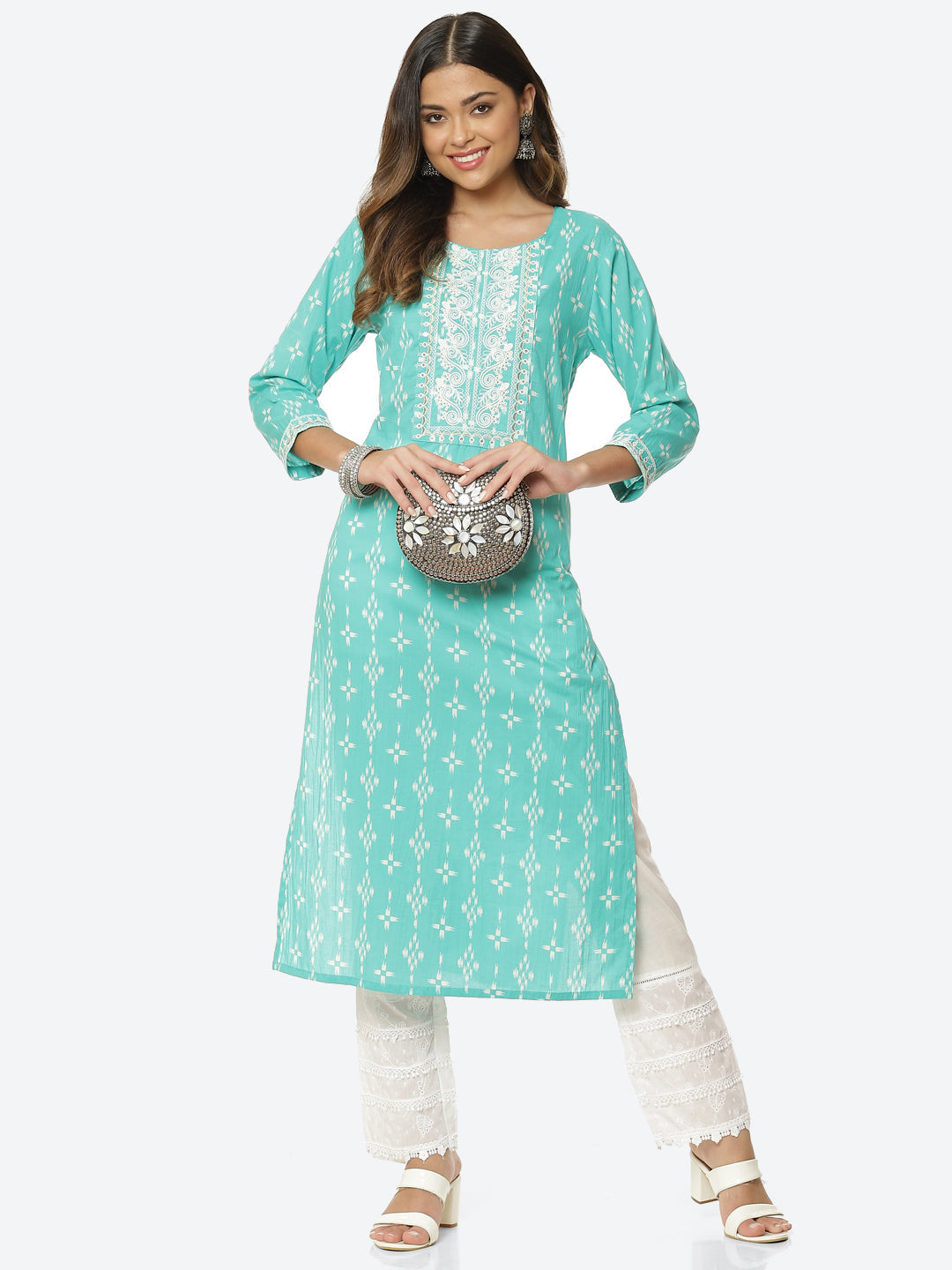 Sequin Work Printed Cotton Kurta
