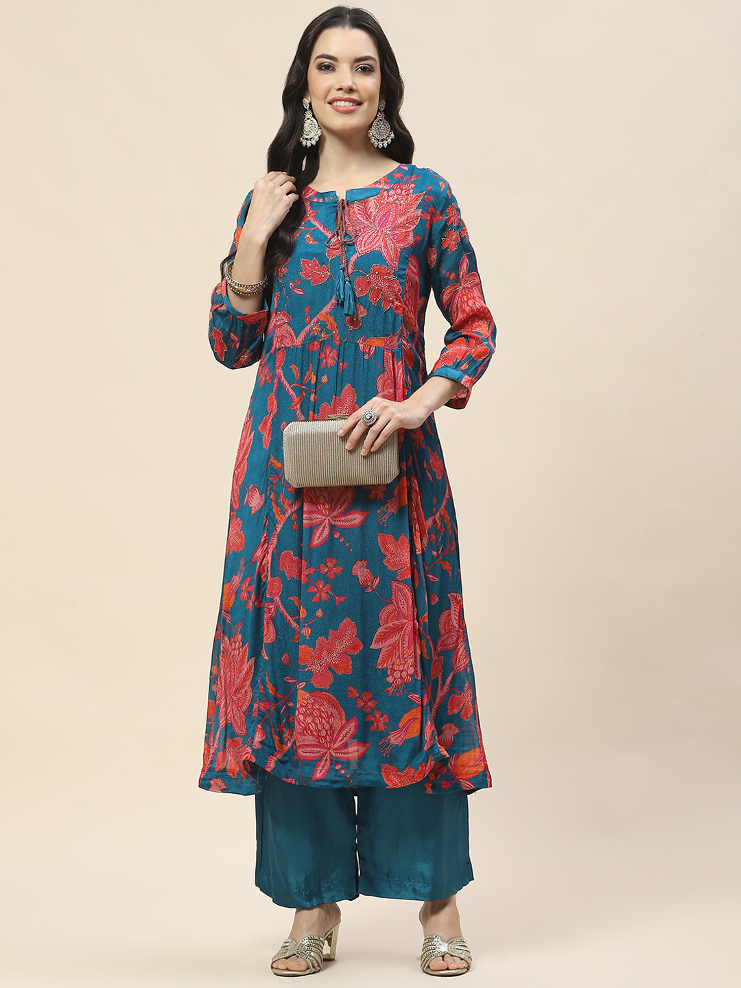 Floral Printed Muslin Kurta With Pants