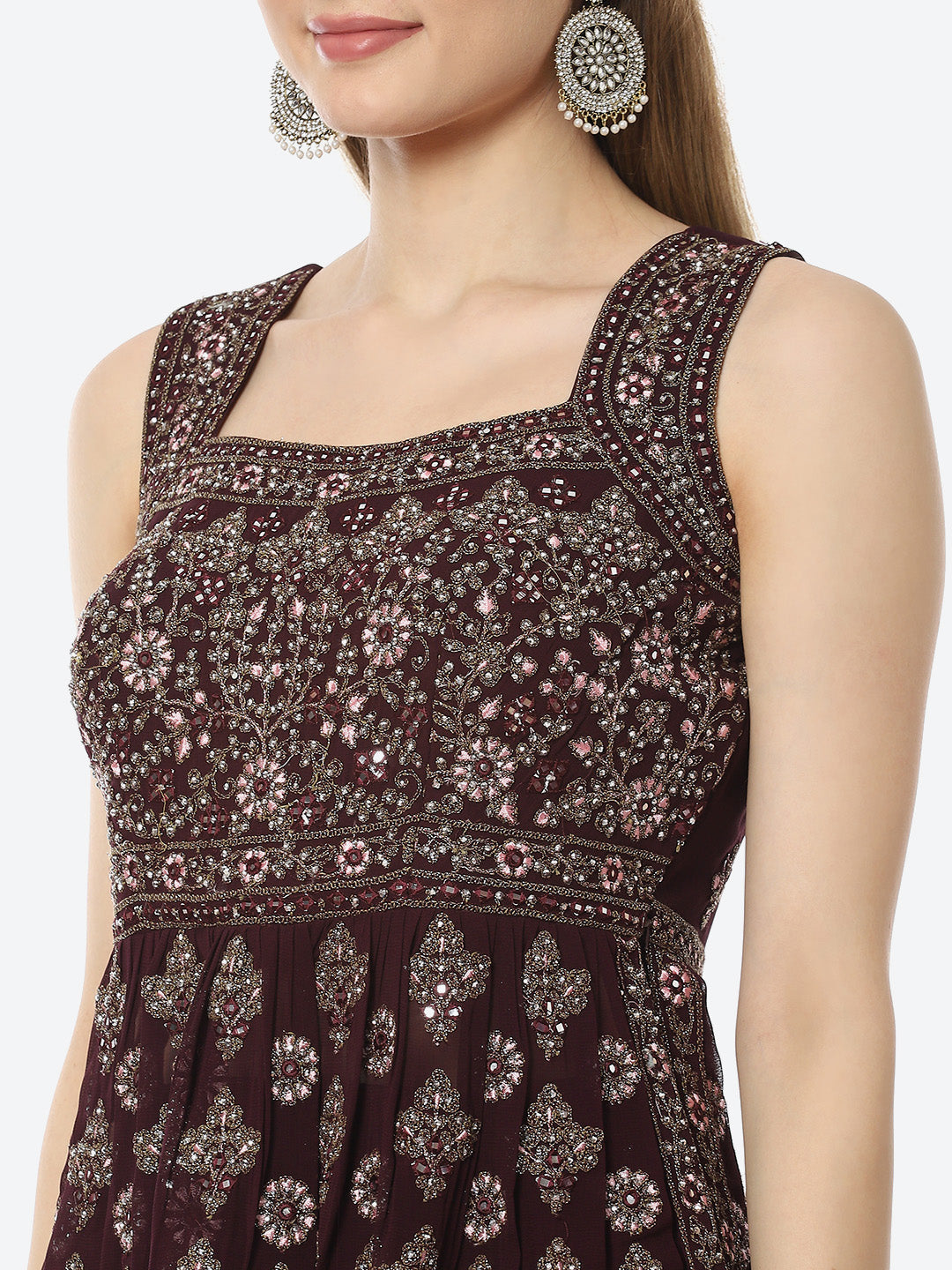 Resham Embroidered Georgette Choli With Lehenga &amp; Net Dupatta