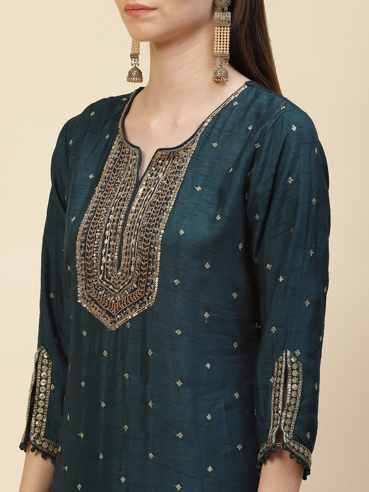 Zari Booti Handloom Kurta With Pants &amp; Dupatta