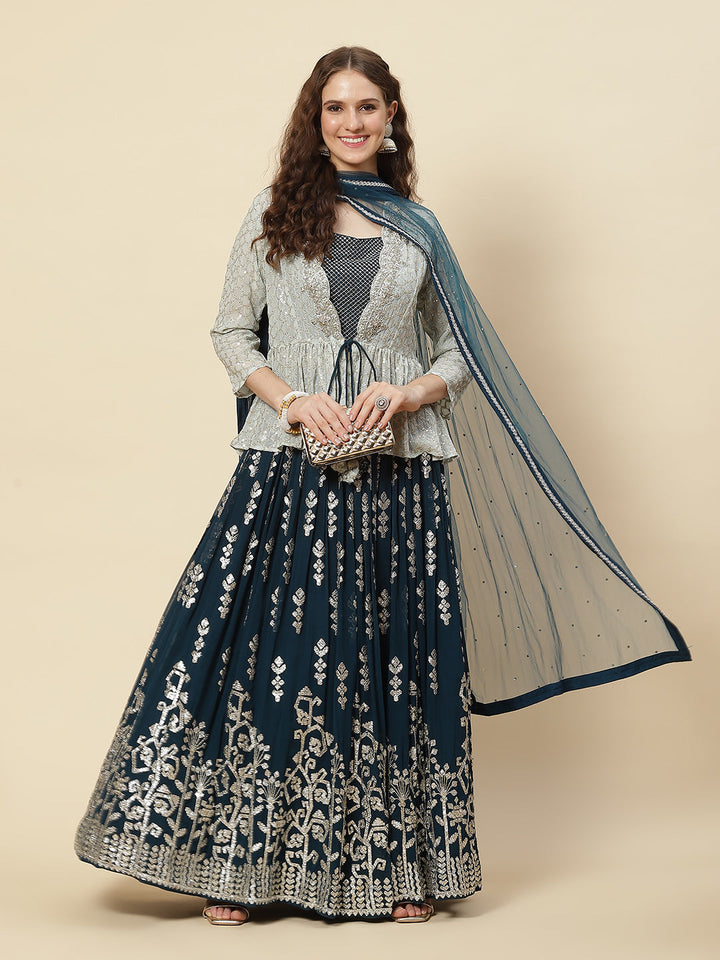 Gota Embroidered Georgette Choli Jacket With Lehenga &amp; Net Dupatta