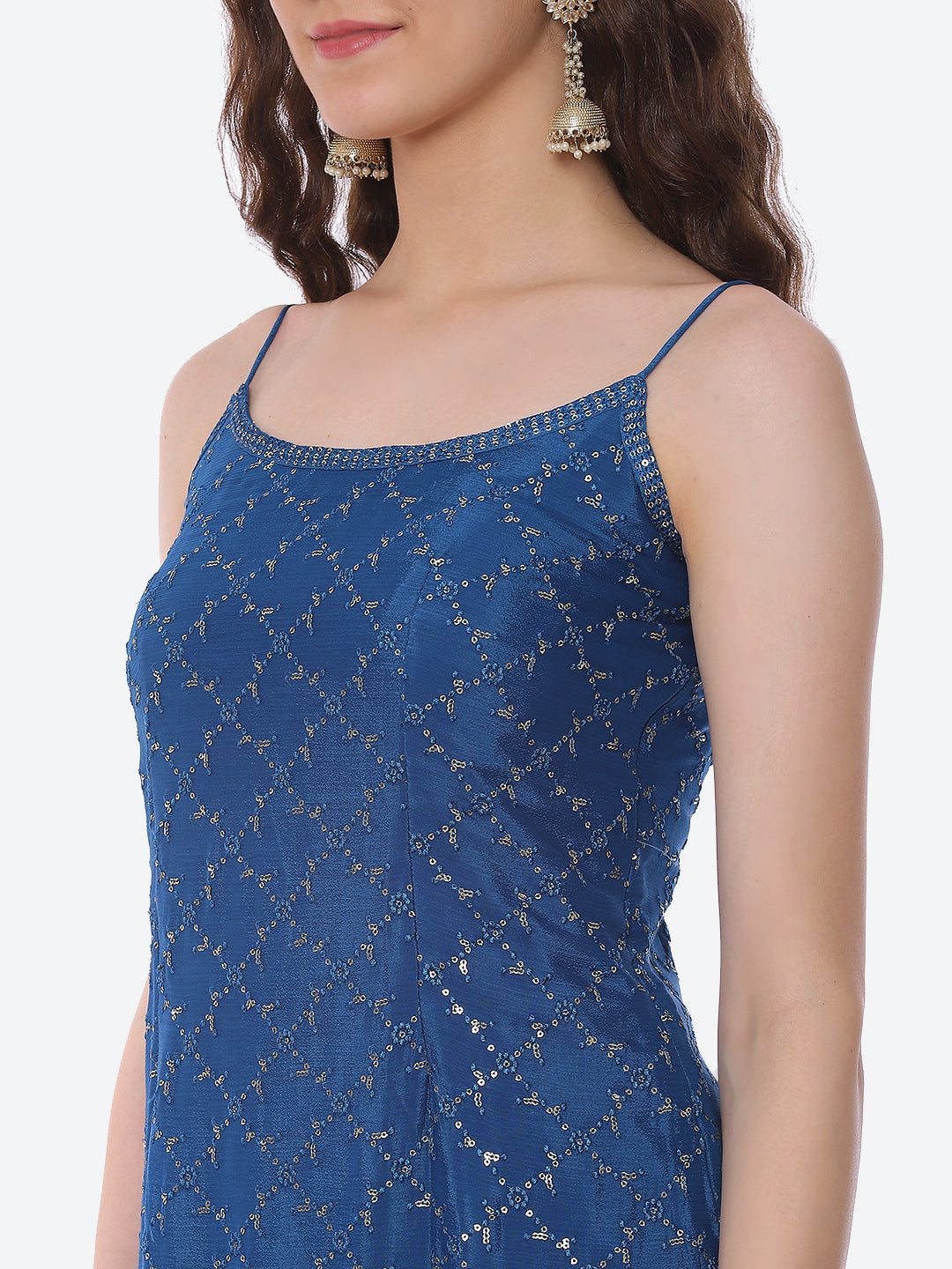 Sequin Crepe Kurta With Garara &amp; Dupatta
