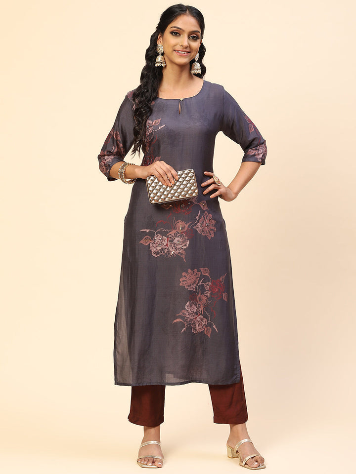 Floral Printed Cotton Kurta With Pants