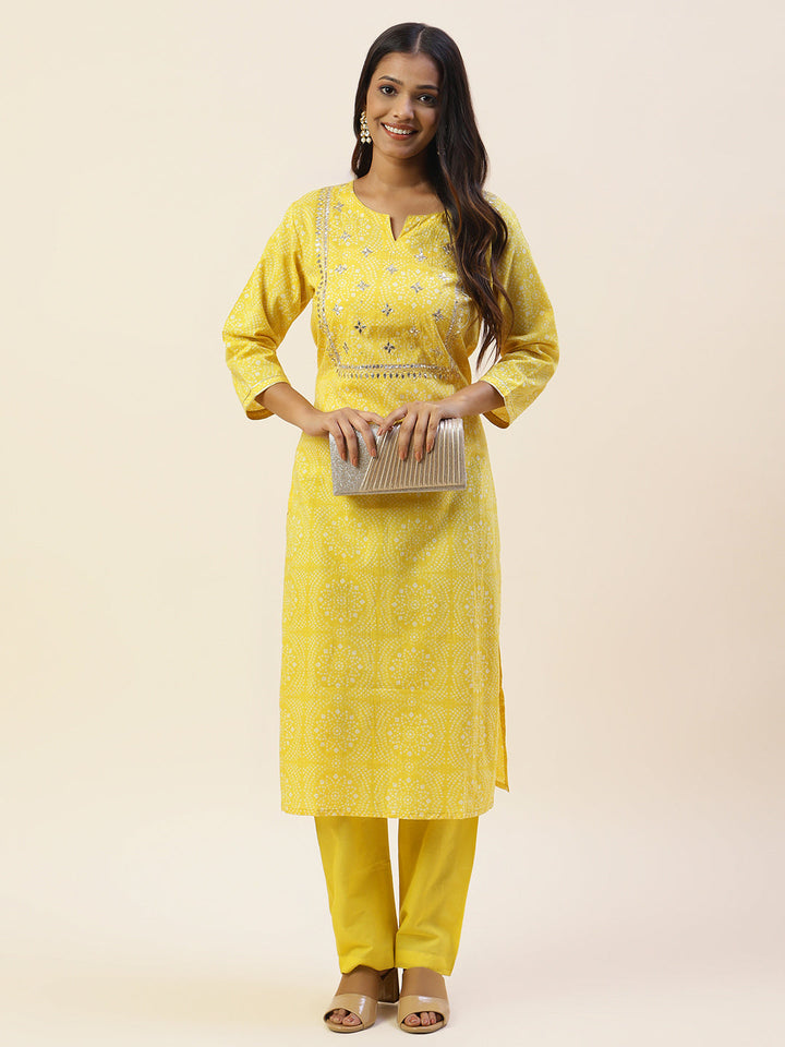 Printed Cotton Kurta With Pants