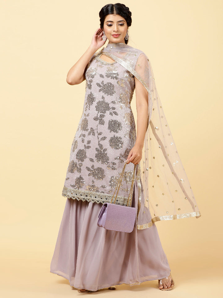 Sequin Georgette Kurta With Garara &amp; Dupatta