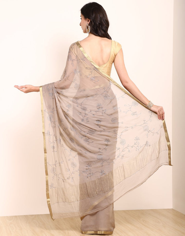 MBZ Meena Bazaar-Yellow Chiffon Saree