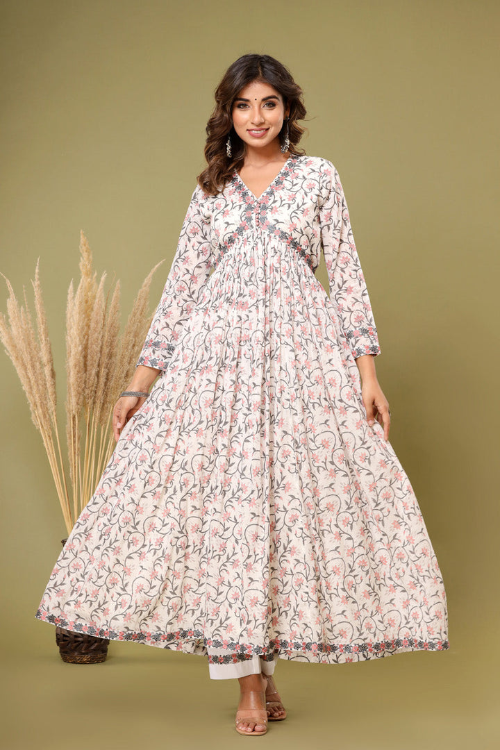 Printed Cotton Kurta With Pants &amp; Dupatta