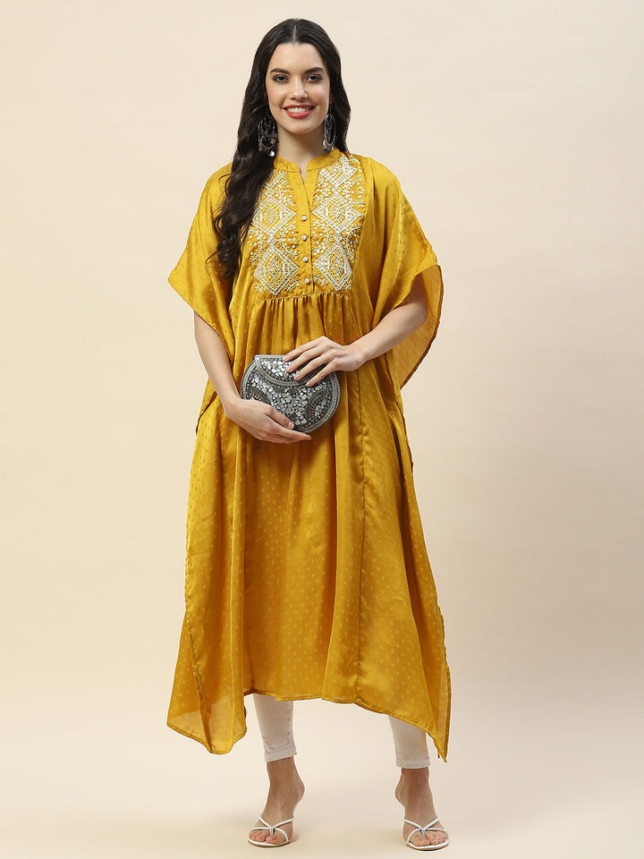 Neck Embroidered Cotton Kaftan Kurta