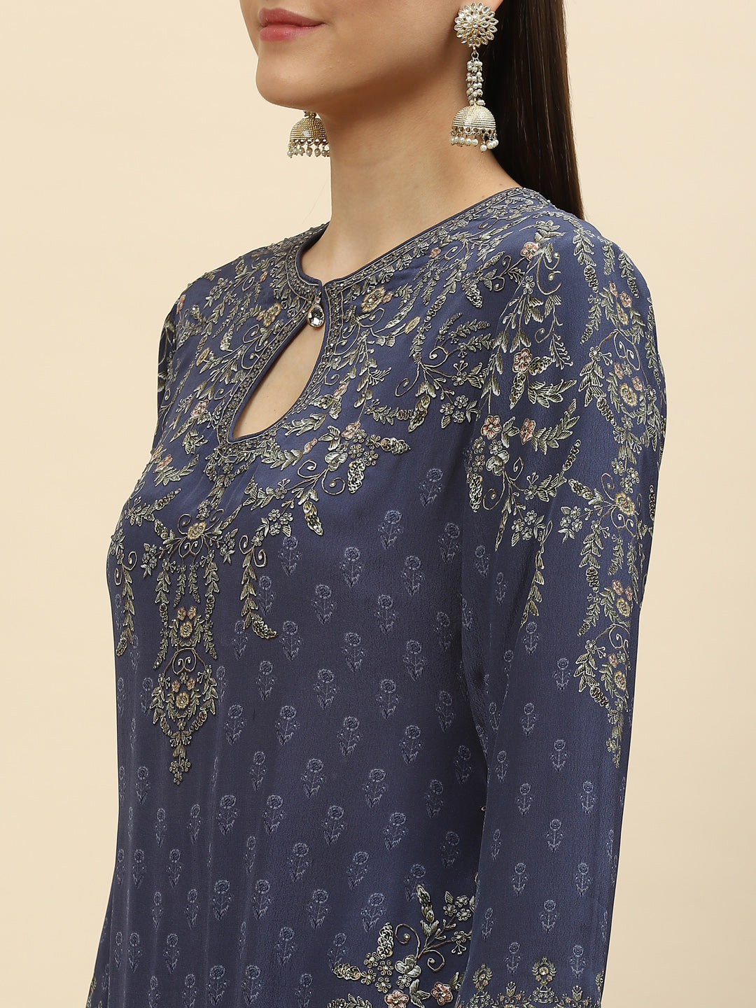 Digital Printed Crepe Kurta With Sharara &amp; Net Dupatta