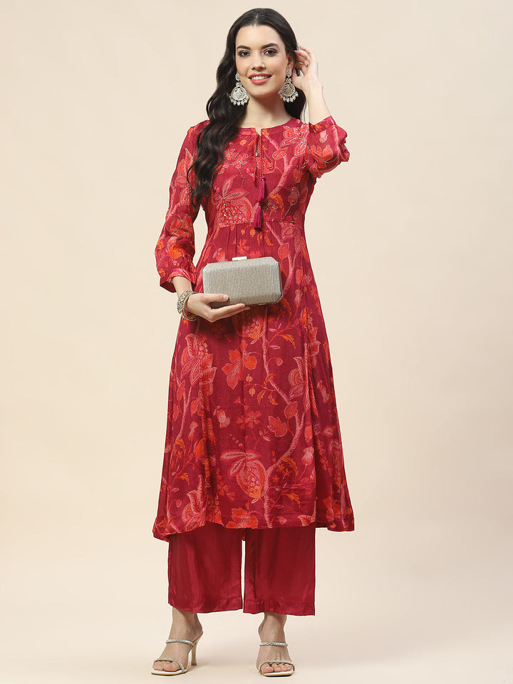 Floral Printed Muslin Kurta With Pants