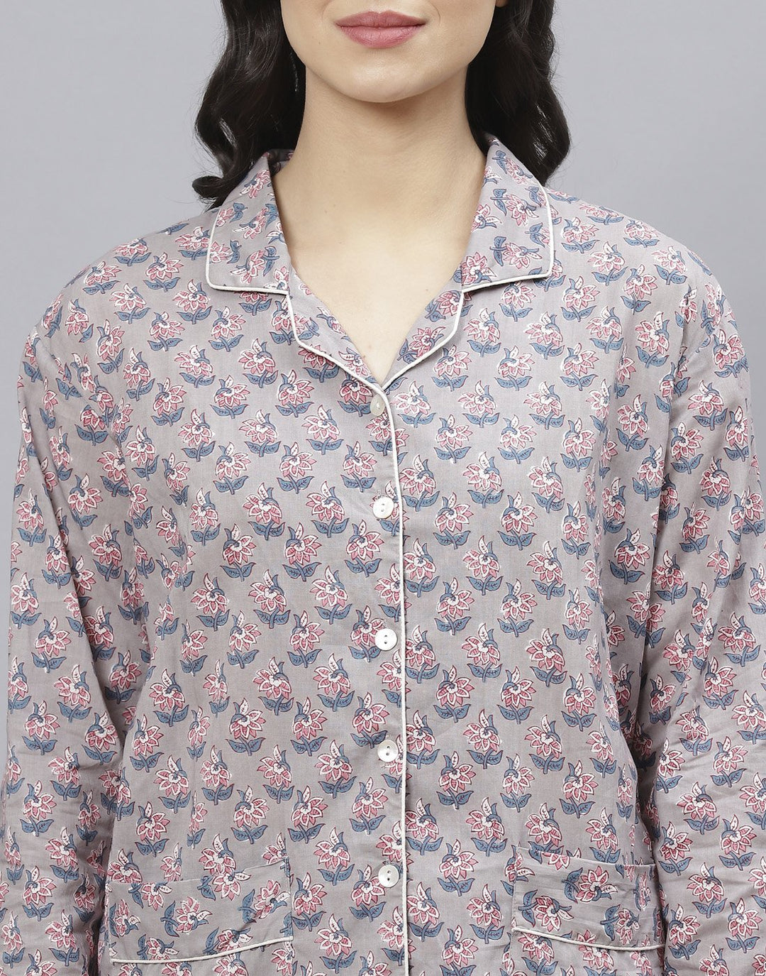 Grey Cotton Printed Comfort Wear