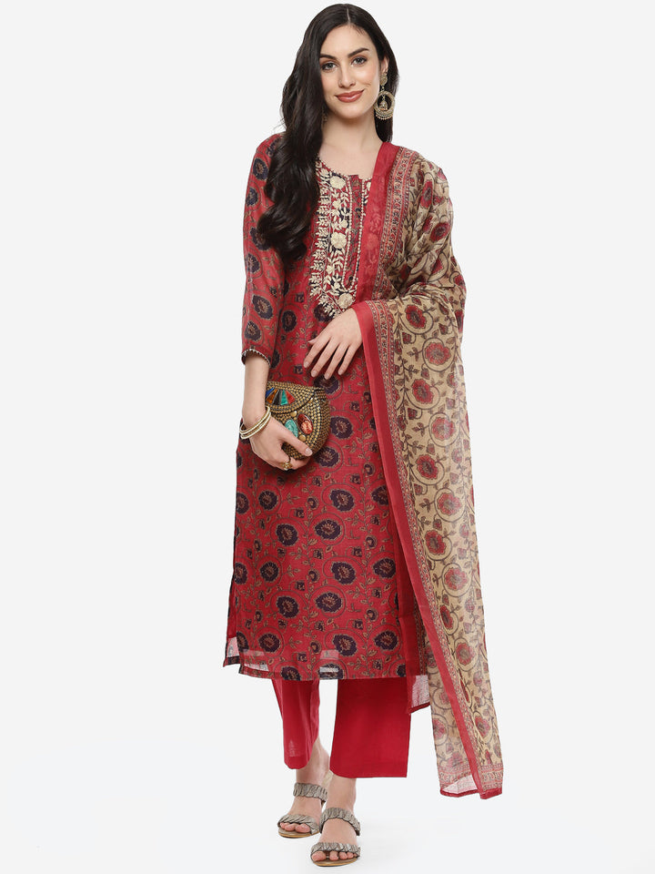 Printed Cotton Chanderi Stitched Salwar Kameez With Dupatta