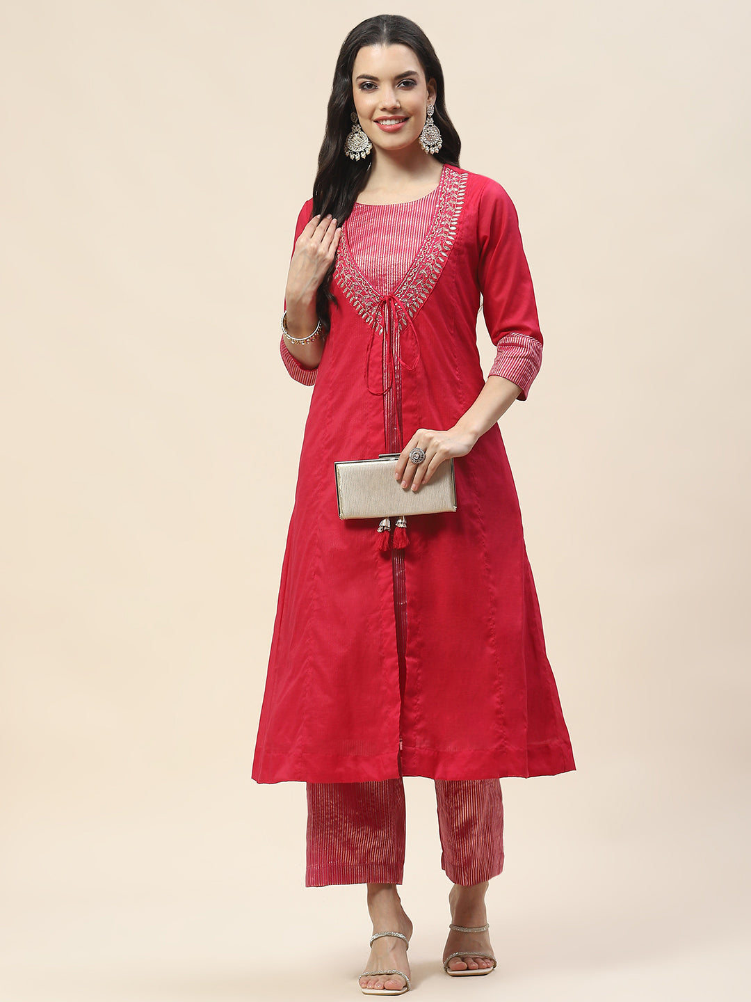 Plain Chanderi Kurta With Pants