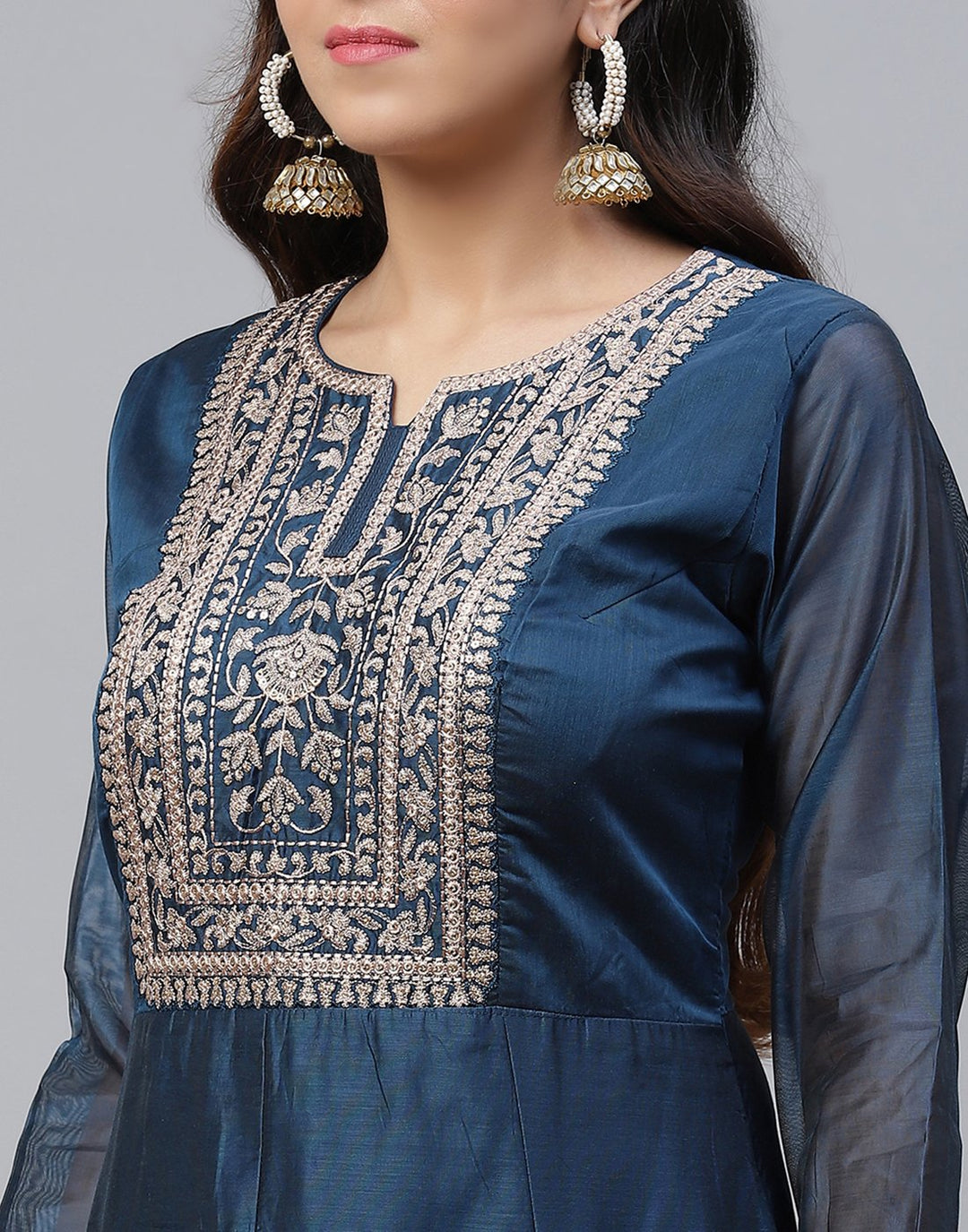 Embroidered Cotton Chanderi Salwar Kameez Stitched Suit With Georgette Dupatta
