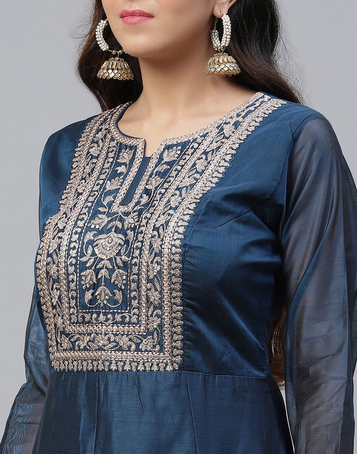 Embroidered Cotton Chanderi Salwar Kameez Stitched Suit With Georgette Dupatta