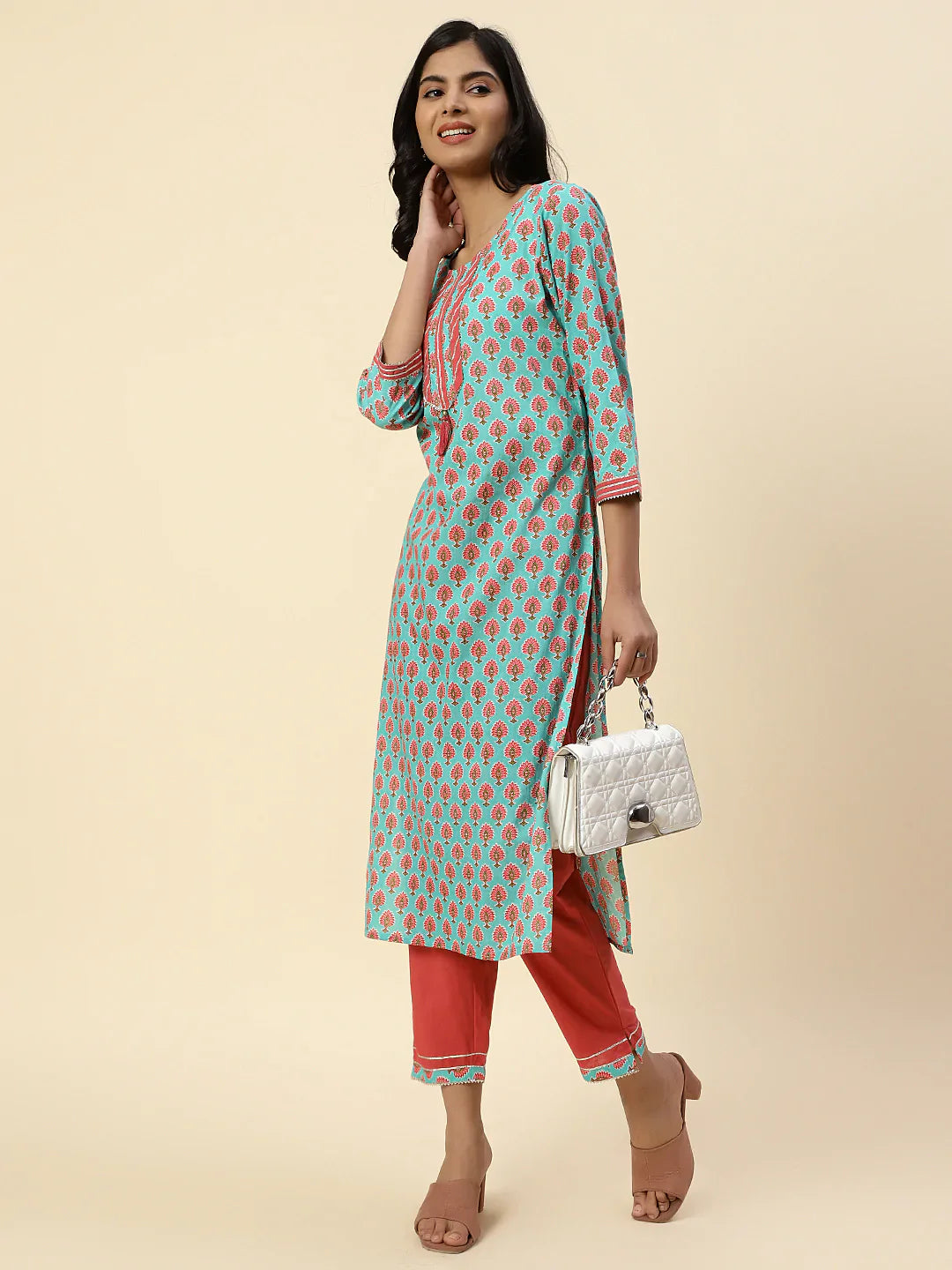 Printed Cotton Kurta With Palazzo