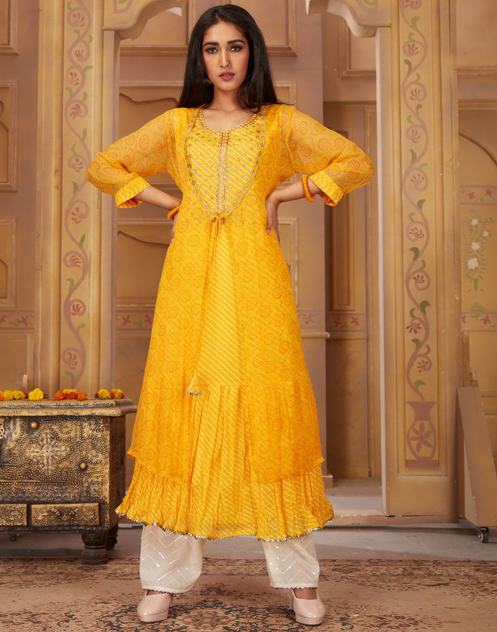 MBZ Meena Bazaar-Yellow Chiffon Kurti