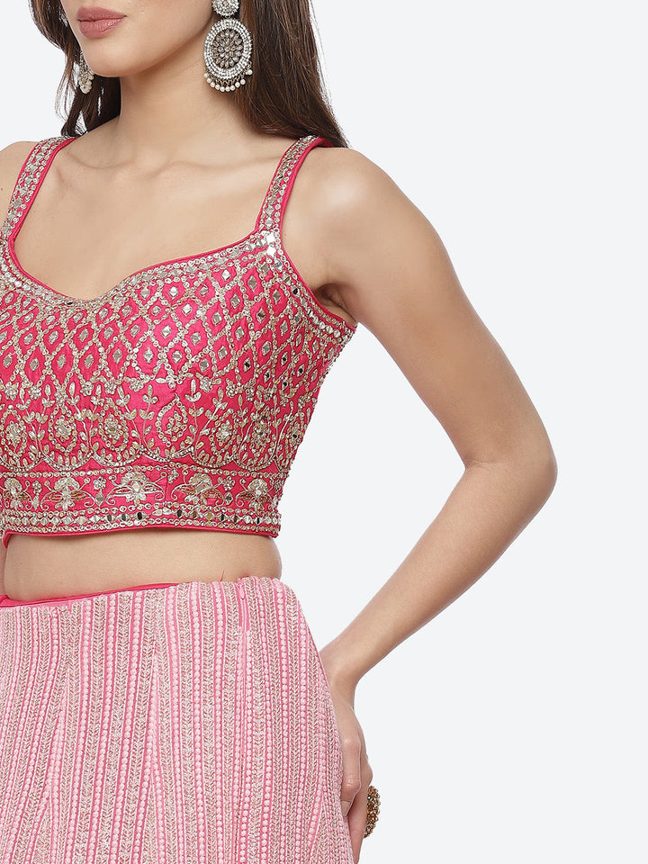Zari Jaal Georgette Choli With Lehenga &amp; Net Dupatta