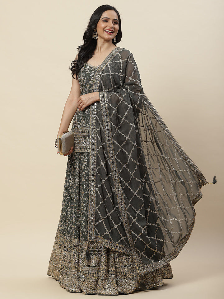 Sequence Embroidered Georgette Choli With Lehenga &amp; Dupatta