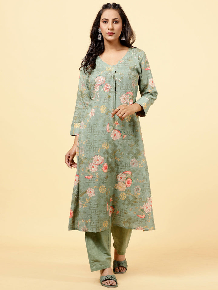 Printed Cotton Kurta With Pants