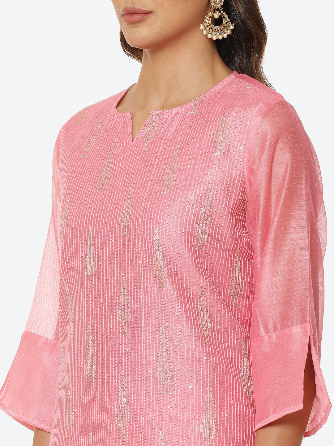 Sequin Work Chanderi Kurta With Pants &amp; Dupatta