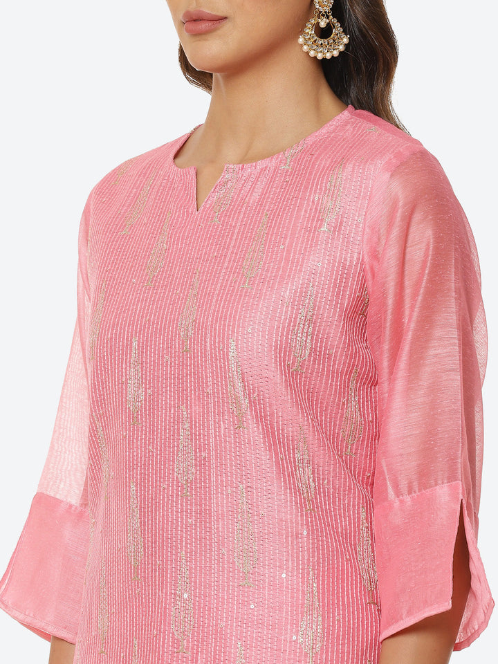 Sequin Work Chanderi Kurta With Pants &amp; Dupatta