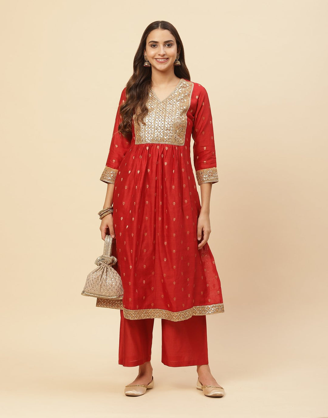 Embroidered Gota Work Anarkali Kurti With Palazzo