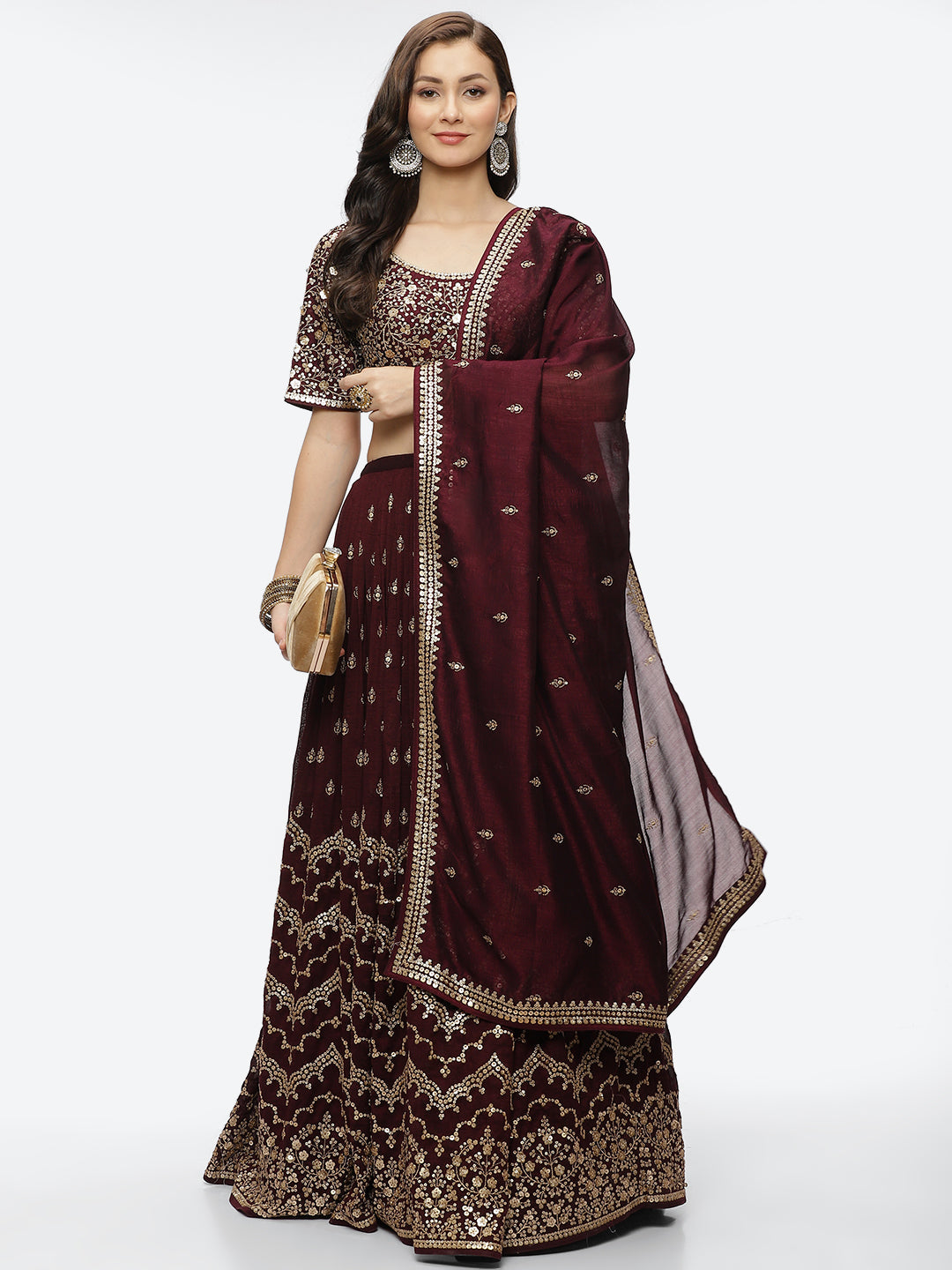 Sequin Work Art Handloom Choli With Lehenga &amp; Net Dupatta