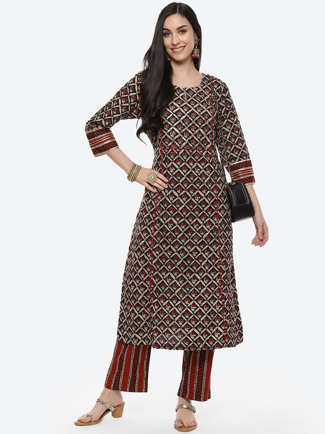 Printed Gota Work Cotton Kurti With Pant