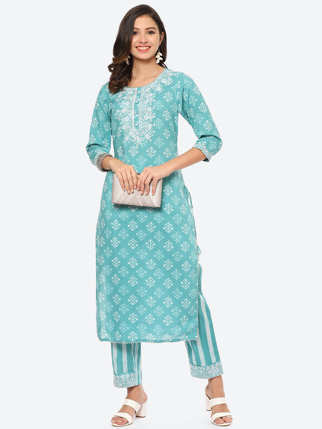 Sequin Work Printed Cotton Kurta With Pant