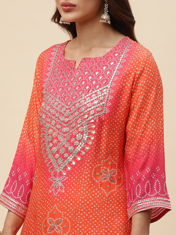 Bandhani Printed Muslin Kurta With Sharara With Dupatta