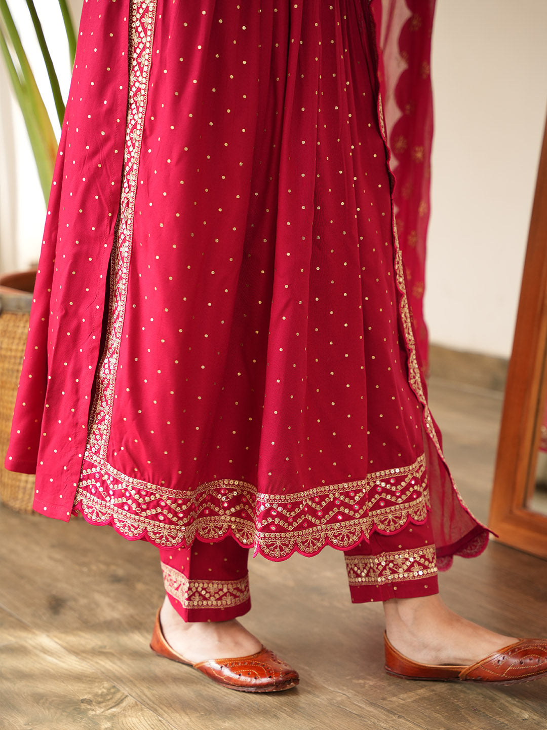Sequin Embroidered Cotton Kurta With Pants &amp; Dupatta