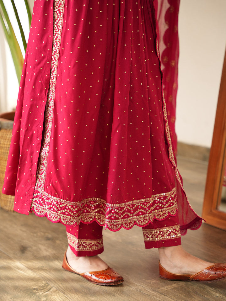 Sequin Embroidered Cotton Kurta With Pants &amp; Dupatta