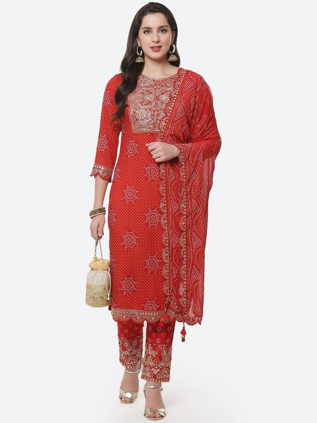 Printed Cotton Stitched Kurti With Pant And Printed Dupatta