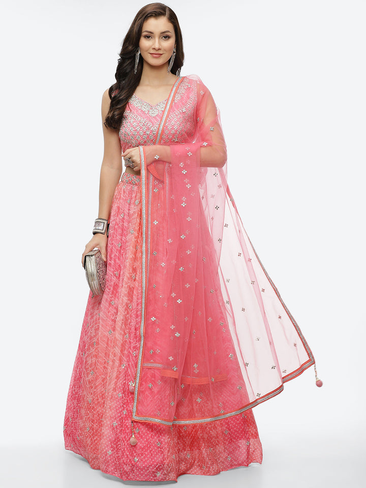 Zari Booti Embroidered Crepe Choli With Lehenga &amp; Net Dupatta