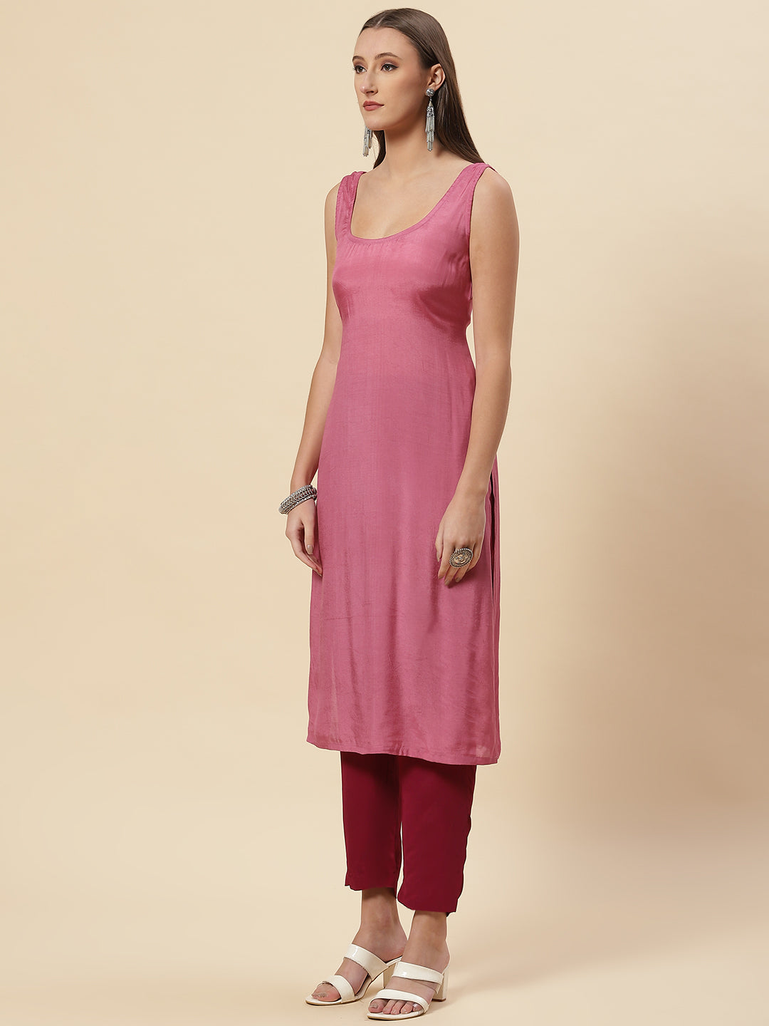 Sequin Embroidered Georgette Kaftan Kurta With Pants
