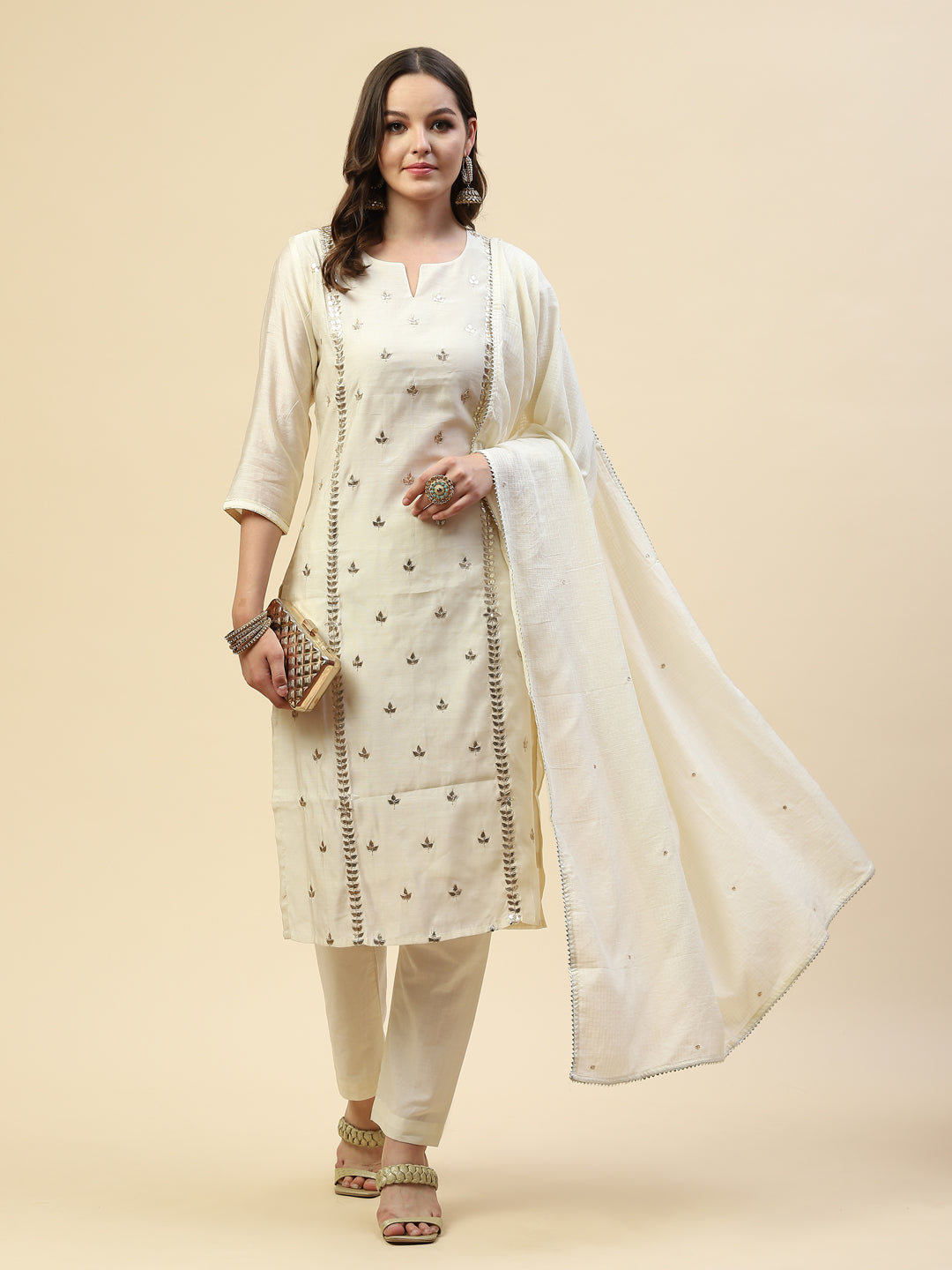 Gota Work Chanderi Kurta With Pant &amp; Cotton Dupatta