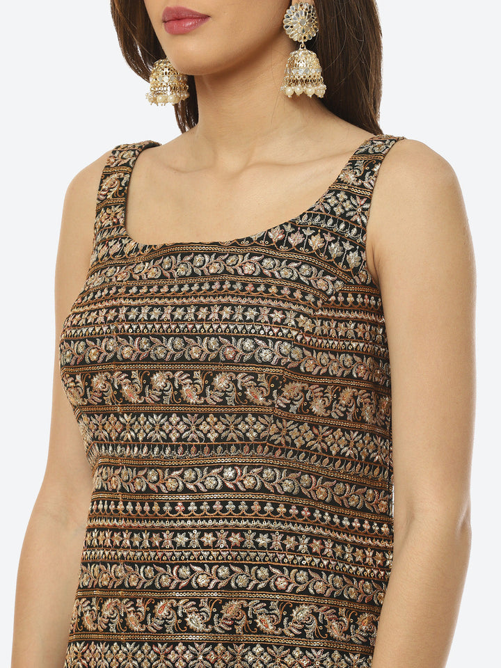 Zari Embroidered Georgette kurta With Palazzo &amp; Dupatta