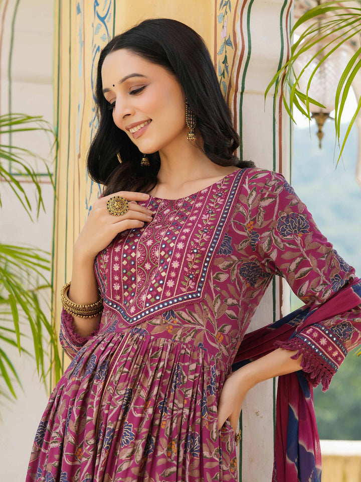 Floral Printed Muslin Kurta With Palazzo &amp; dupatta