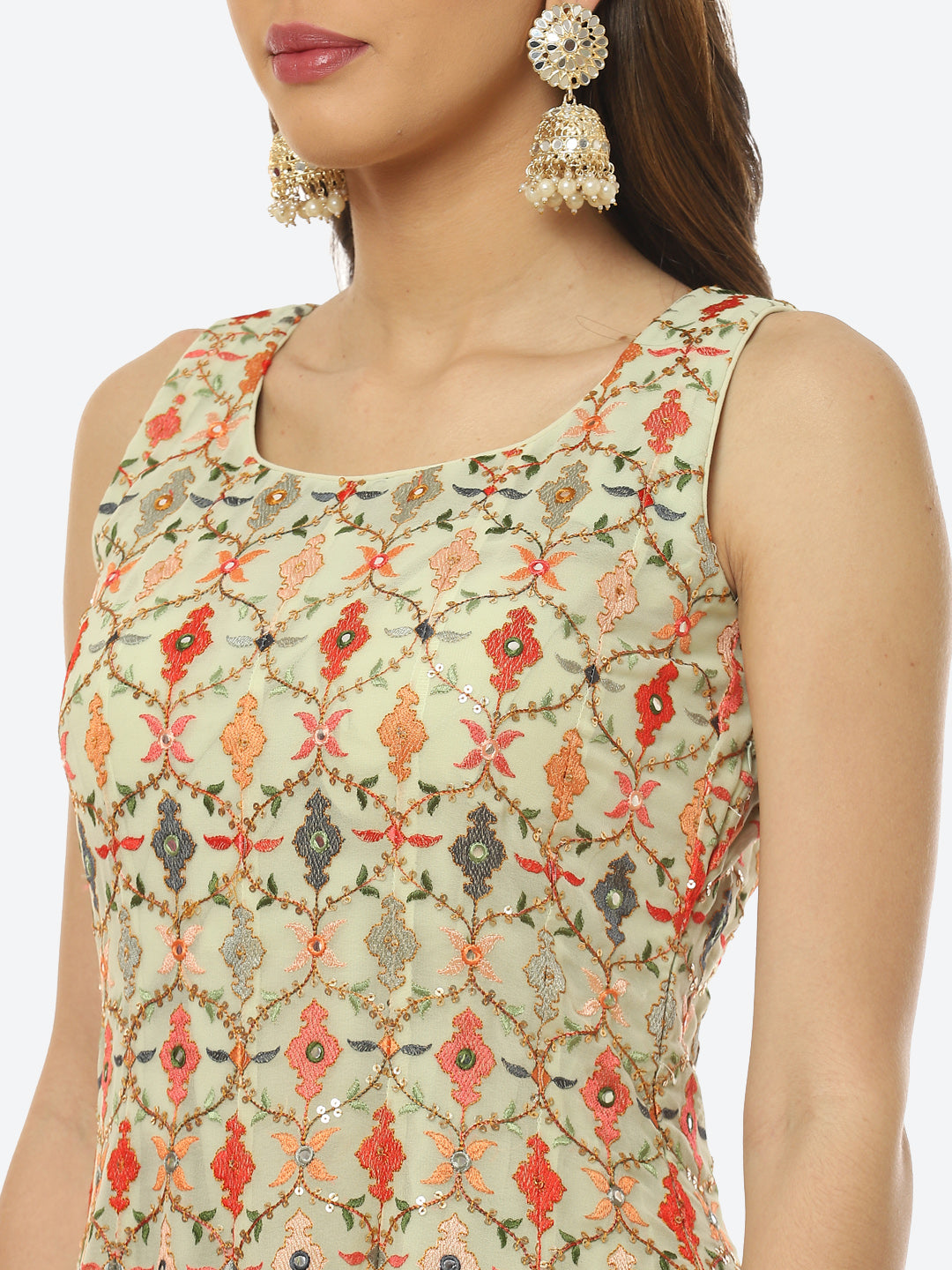 Resham Sequin Embroidered Georgette kurti With Garara &amp; Dupatta