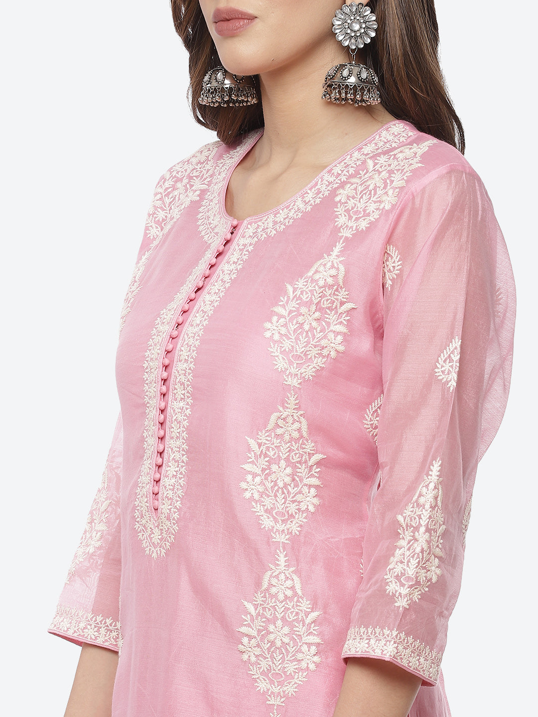 Resham Booti Cotton Stitched Salwar Kameez With Embroidered Chanderi Dupatta