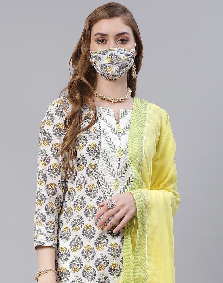 Cream Cotton Salwar Kameez Stitched Suit