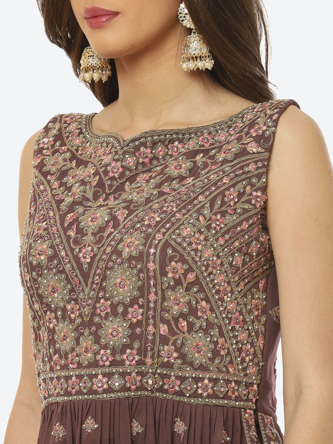 Embroidered Art Georgette Kurti With Sharara And Net Dupatta