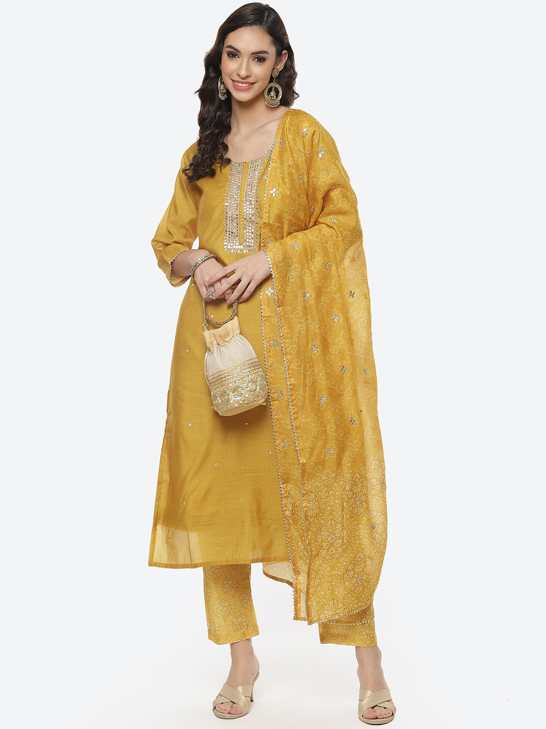 Printed Cotton Kurti With Pant And Dupatta